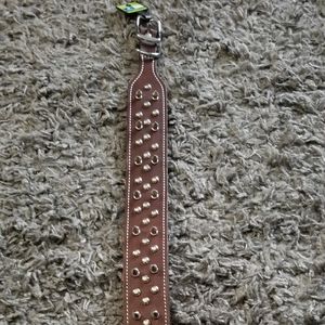 Brown leather spiked dog collar, 25"